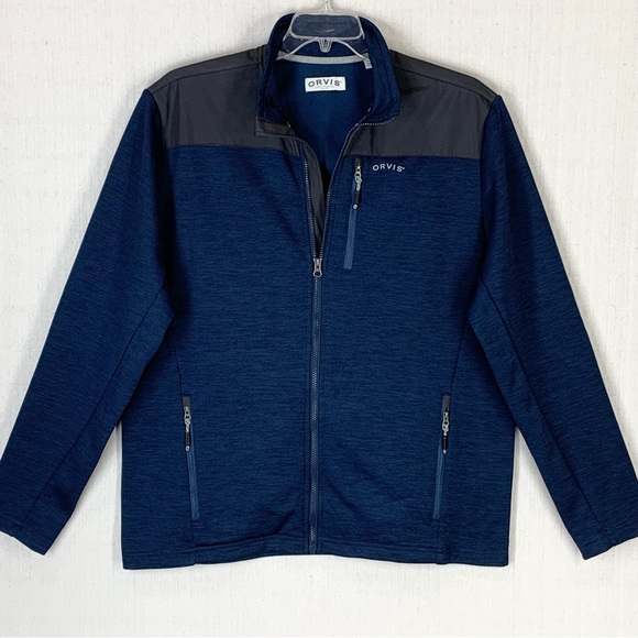 Orvis Men's Bonded Mesh Mid Weight Full Zip Navy Blue Fleece Jacket - Size Large - Picture 3 of 16